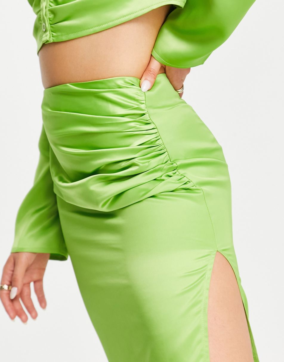 In The Style exclusive ruched side skirt co-ord in lime