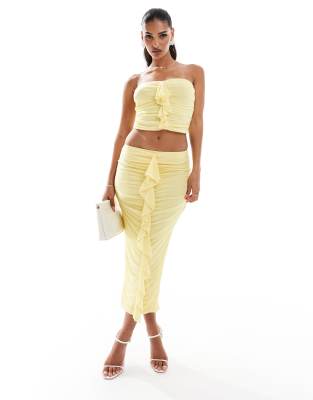 In The Style In The Style exclusive ruffle detail maxi skirt co-ord in yellow
