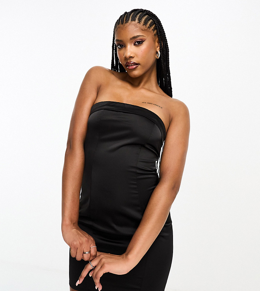 In The Style exclusive satin bandeau mini dress in black