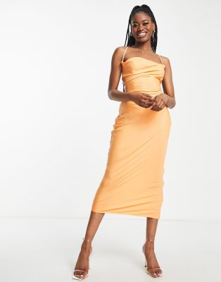 strapless cowl neck dress