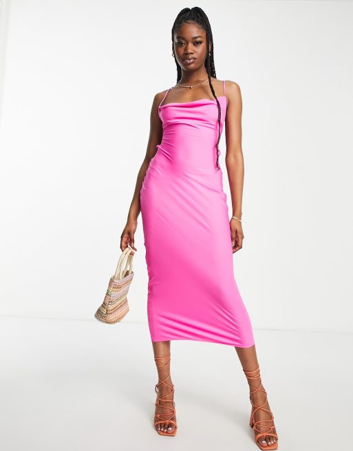 Hot pink outlet cowl neck dress