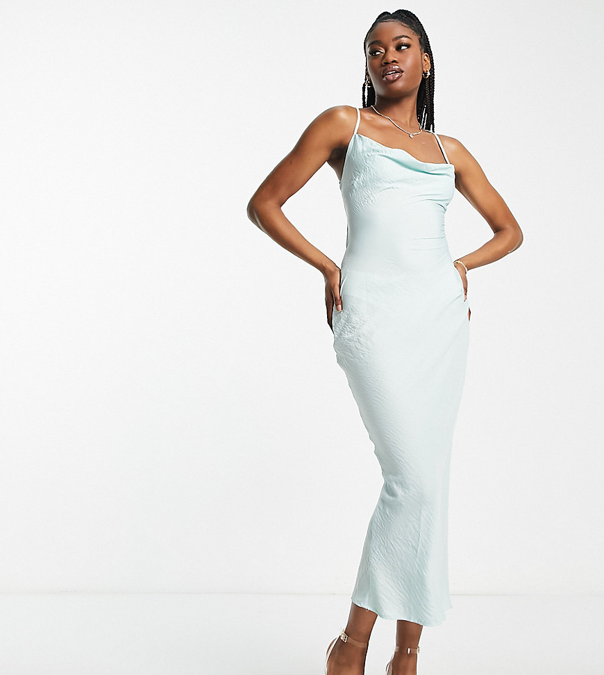 In The Style exclusive satin cowl neck midi dress in sage green