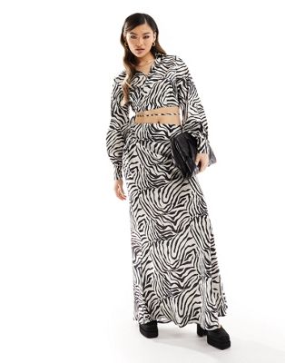 In The Style exclusive satin fishtail maxi skirt co-ord in zebra - ASOS Price Checker
