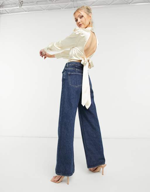 In The Style Exclusive satin high neck top in champagne, 4 of 4