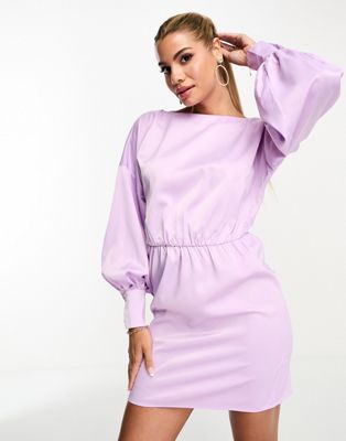 In The Style exclusive satin mini tie back dress in lilac