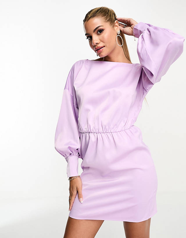 In The Style - exclusive satin mini tie back dress in lilac