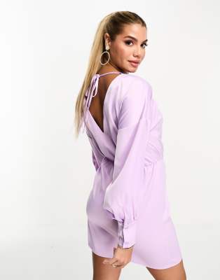 In The Style exclusive satin mini tie back dress in lilac