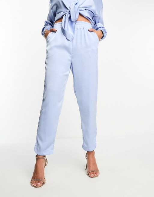 In The Style exclusive satin relaxed trouser co ord in blue ASOS