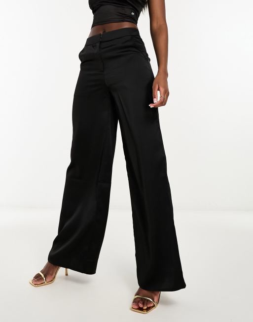 ASOS DESIGN satin wide leg pants in black