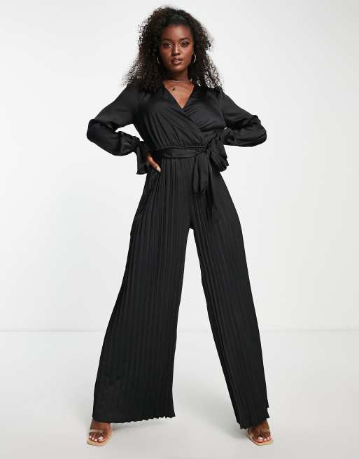 Black Womens Formal Jumpsuit With Corset and Wide Leg Pants, Black