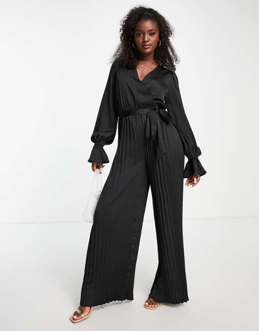 Pleated wide hot sale leg jumpsuit