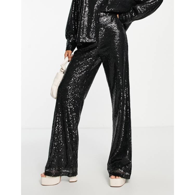 In The Style exclusive sequin flare co-ord in black