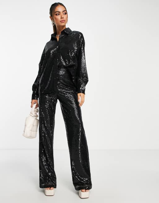 AX Paris Black Sequin Jogger Trousers