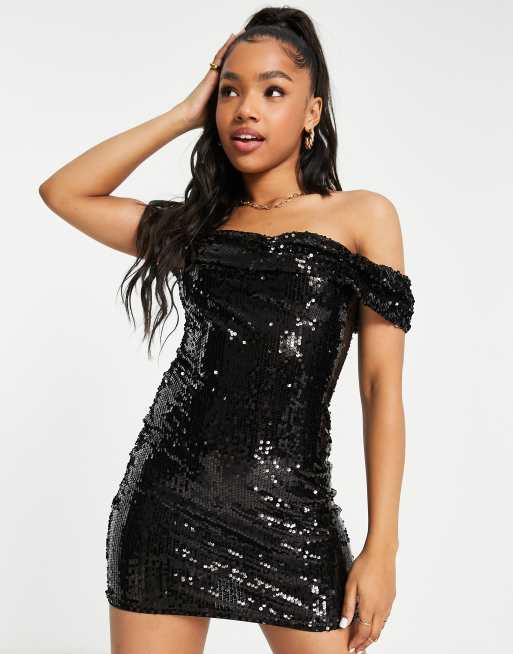 Black off the 2025 shoulder sequin dress