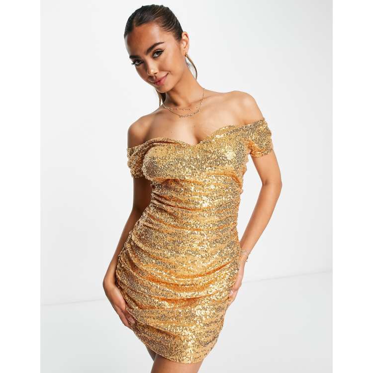 Short gold sequin dress sale