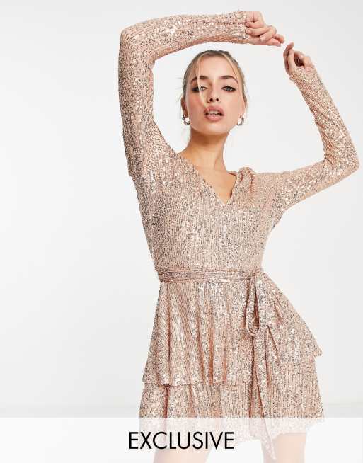 Asos rose outlet gold sequin dress