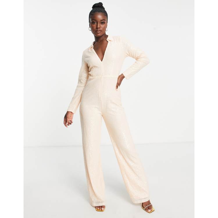 Cream long best sale sleeve jumpsuit