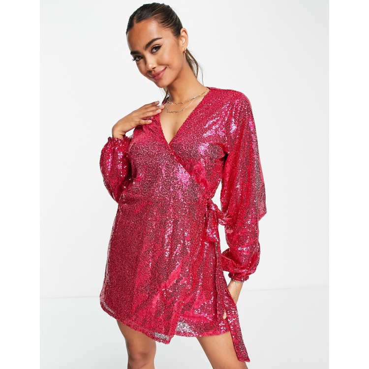 pink wrap sequin dress Matopeda Atelier Sharon Pink Sequin Wrap Mini Dress
