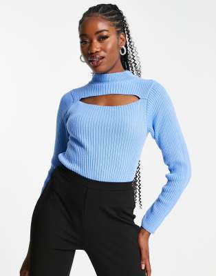 In The Style - Exclusive - Strickpullover in Blau mit Zierausschnitt