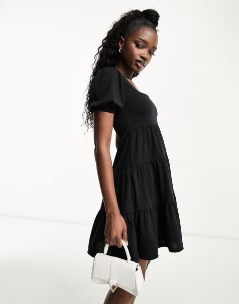 In The Style exclusive tiered mini dress with shirred back detail in black - view 1