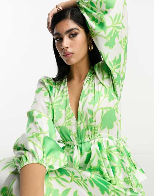 Green floral outlet ruffle dress