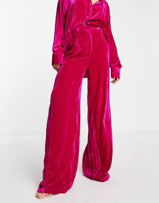 Buy Girls Pink Mid Rise Velvet Wide Leg Co-ord Pants Online at