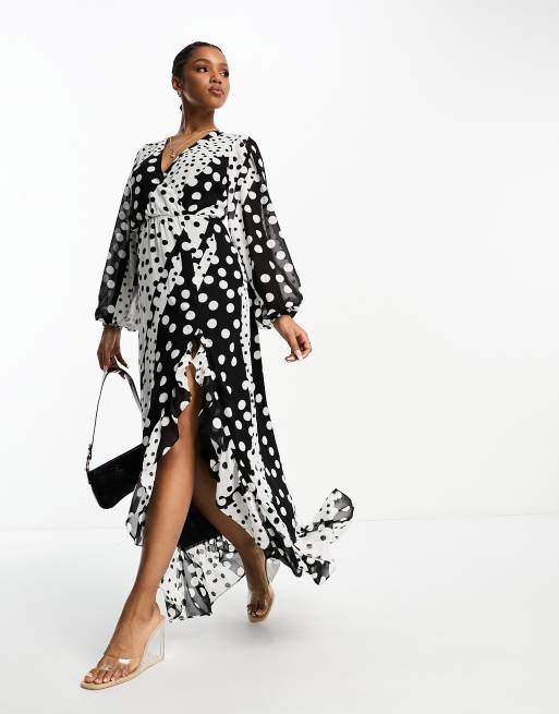 In The Style exclusive volume sleeve wrap maxi dress in mixed spot print ASOS