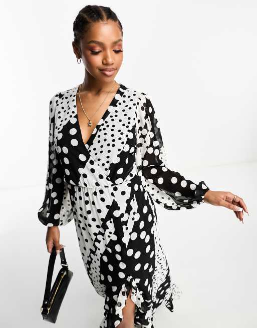 In The Style exclusive volume sleeve wrap maxi dress in mixed spot print ASOS