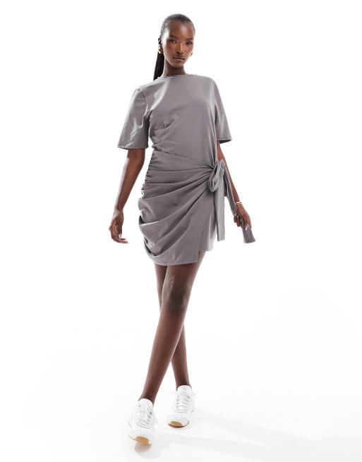 In The Style exclusive wrap tie side mini t-shirt dress in