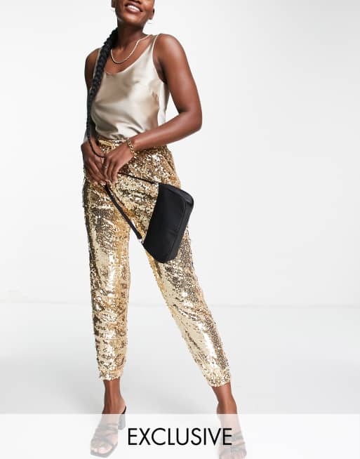 In The Style - Exclusives - Joggingbroek met lovertjes in lichtgoud