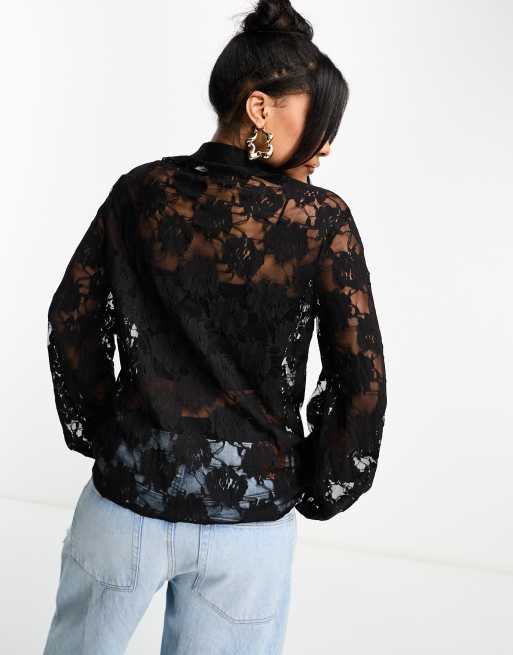 In The Style - Exclusives - Kanten overhemd in zwart, 2 van 4