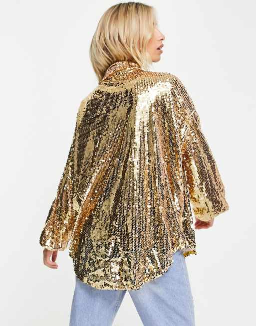 In The Style - Exclusives - Oversized overhemd met lovertjes in licht goud, 2 van 4