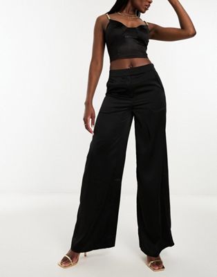 In The Style exclusive satin wide leg trousers in black - ASOS Price Checker