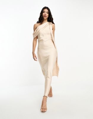 In The Style exclusive satin drape maxi dress in champagne - ASOS Price Checker