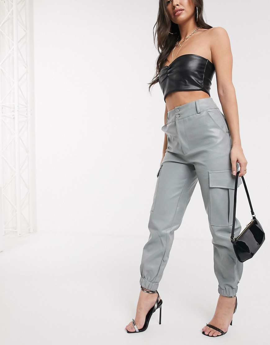 In The Style faux leather cargo trousers in grey