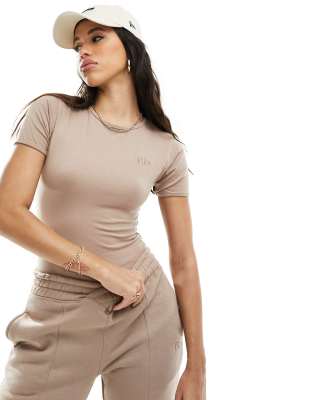 In The Style In The Style fITS motif short sleeve bodysuit in mocha-Brown