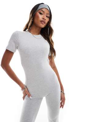 In The Style fITS slinky sculpt short sleeve flare modal unitard in grey