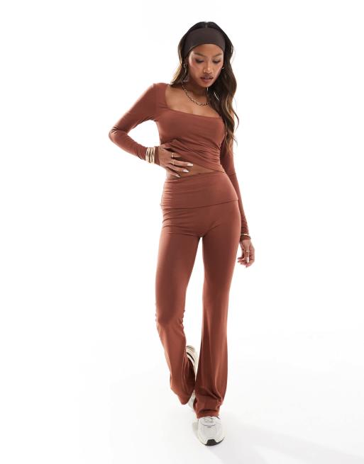 In The Style Fits slinky sculpt square neck long sleeve top and maxi skirt set in rust