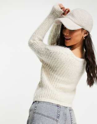 cream slash neck jumper