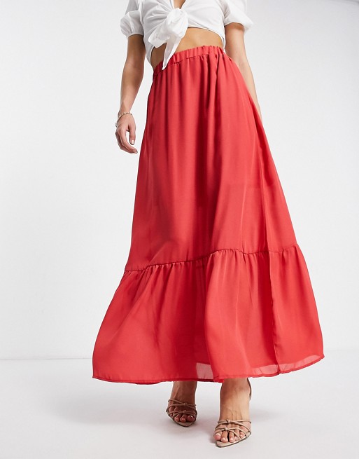 In The Style frill hem maxi skirt in red