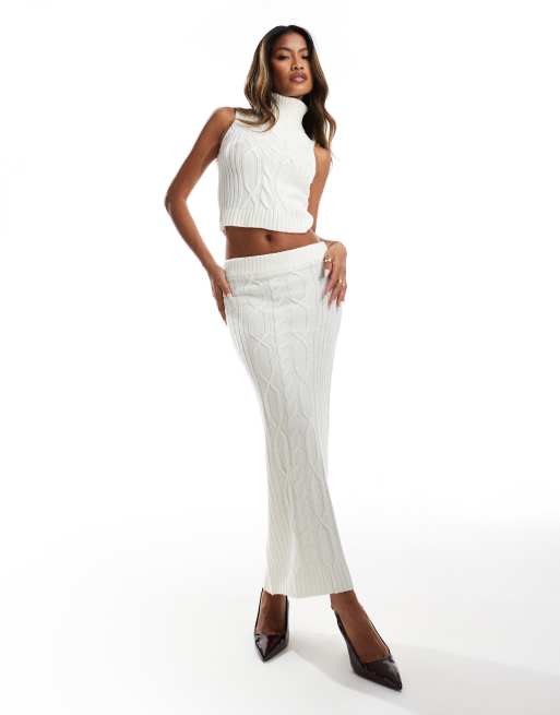 In The Style - Gebreide maxi rok met kabels in crème, deel van co-ord set