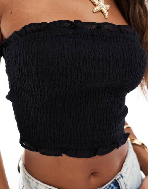 In The Style – Gerafftes, kurzes Bandeau-Oberteil in Schwarz, 3 von 4