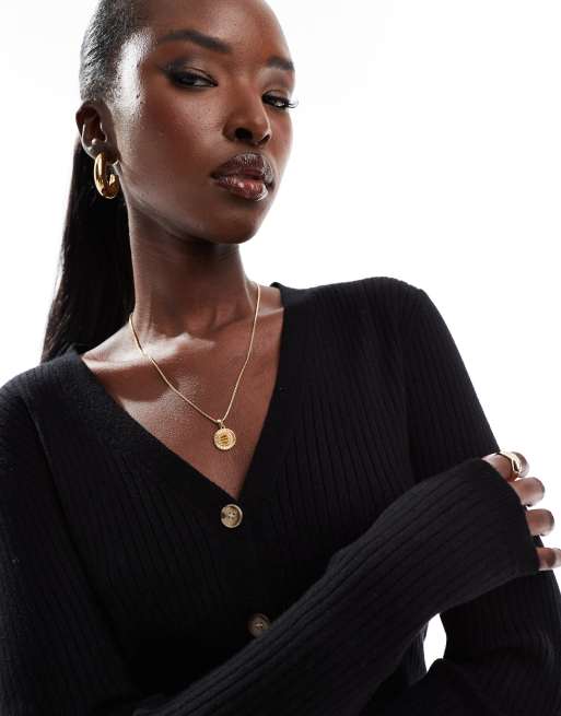 In The Style - Geribbelde gebreid aansluitend vest met knoopsluiting in zwart, 2 van 4