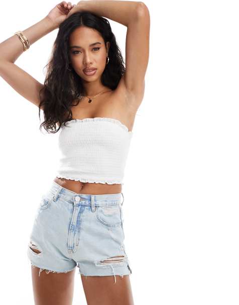In The Style - Gesmokte bandeau-top in wit - view 1