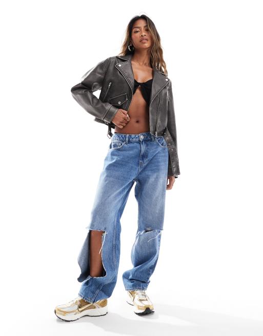 Giacca In Pelle PU Da Donna Con Borchie Punk Rock Biker Rider Giacca Retrò Graffiti Flame Print Short Coat Top In Pelle, Nero, XL - Foto 10