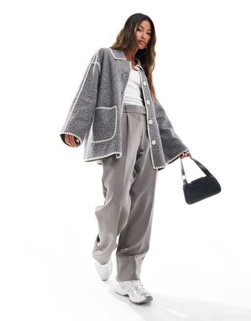 In The Style - Giacca taglio lungo grigia con cuciture a contrasto