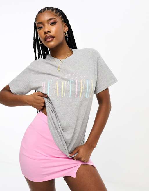 In The Style - Gråmeleret T-shirt med 'Beautiful'-tekst - Kun hos ASOS