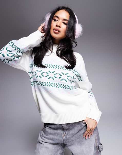 In The Style high neck jumper in cream fairisle print - view 1