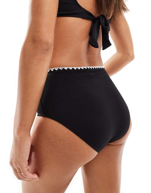 In The Style high waist contrast cross stitch bikini bottom co-ord in black, 4 of 4