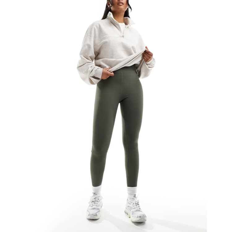 Khaki Ribbed High Waist Leggings, Pants